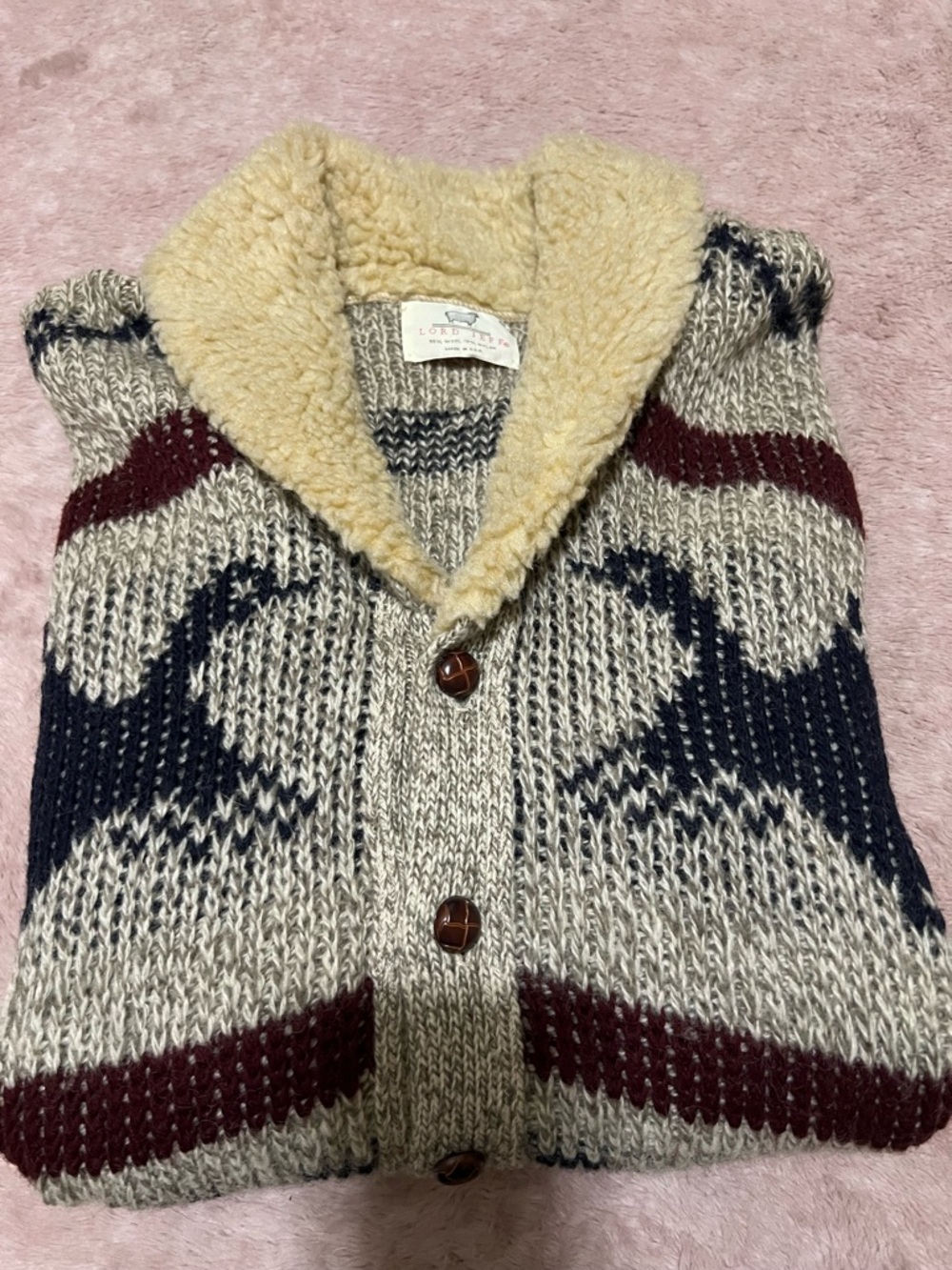 Chunky Shawl Collar Men's Sweater Cardigan - Cream, Navy & Burgundy